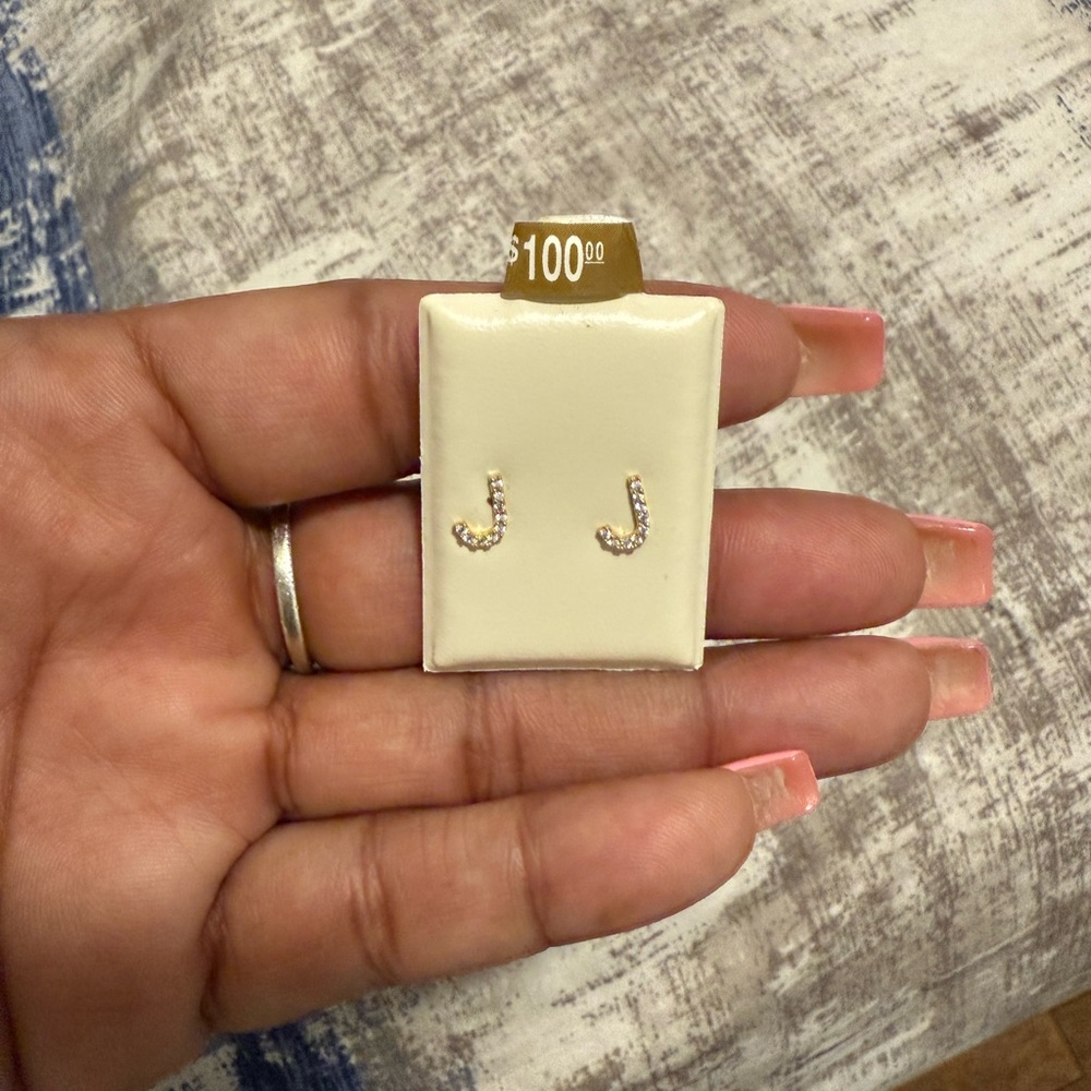 Gold Initial J Earrings